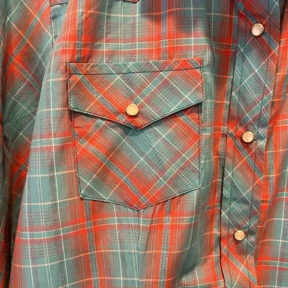 Cowgirl Legend‎ Western Women Shirt Plaid Pearl Snap Sz XL Metallic Rodeo - Picture 2 of 7